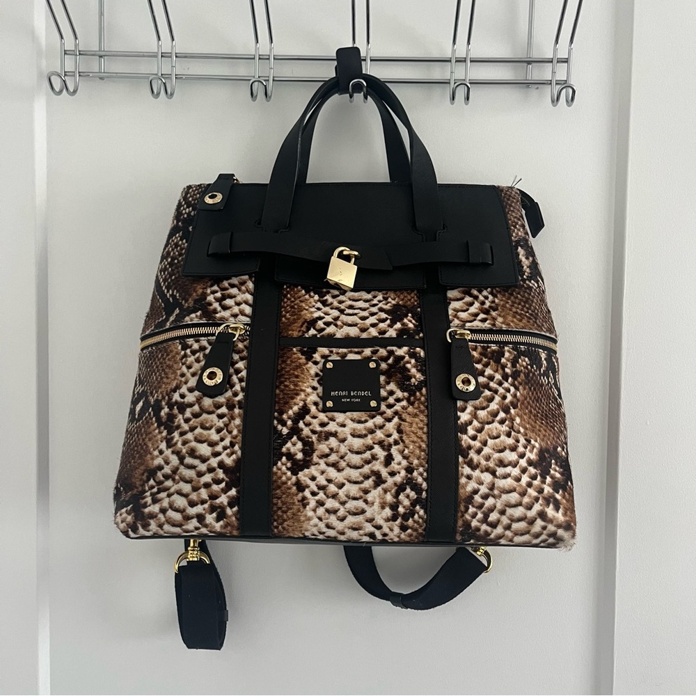 Henri Bendel Jetsetter calfskin animal print convertible backpack